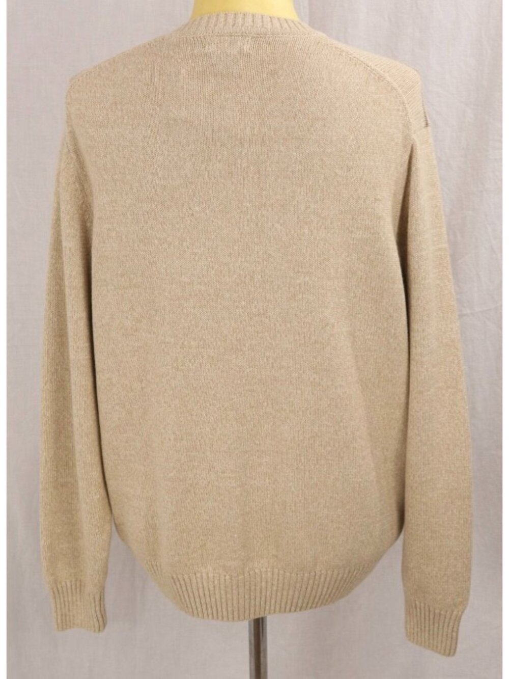 Eclectic Grandpa Dockers Sweater Men L Beige Cable Knit Pullover Brown Plaid VTG - Picture 3 of 12